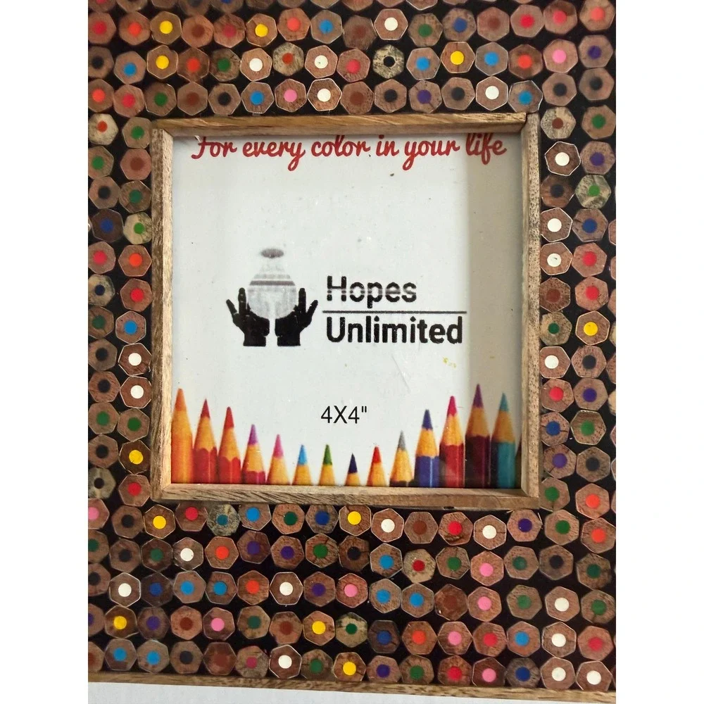 New Recycled Colored Pencil Picture Frame 4x4 Opening Multicolor Hopes Unlimited
